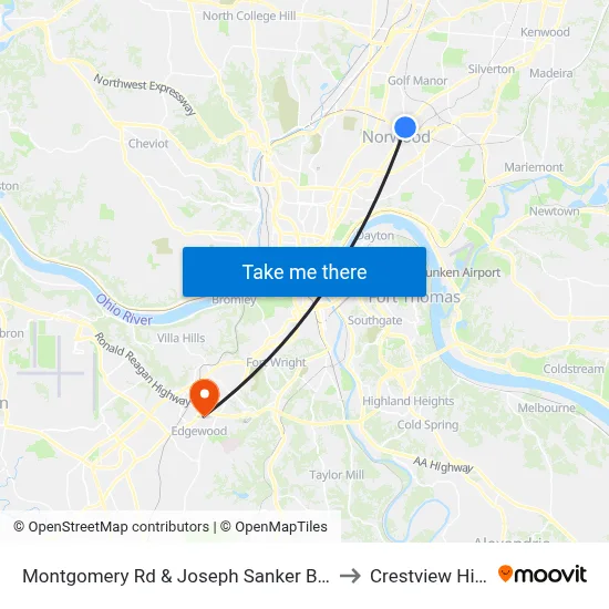 Montgomery Rd & Joseph Sanker Blvd to Crestview Hills map
