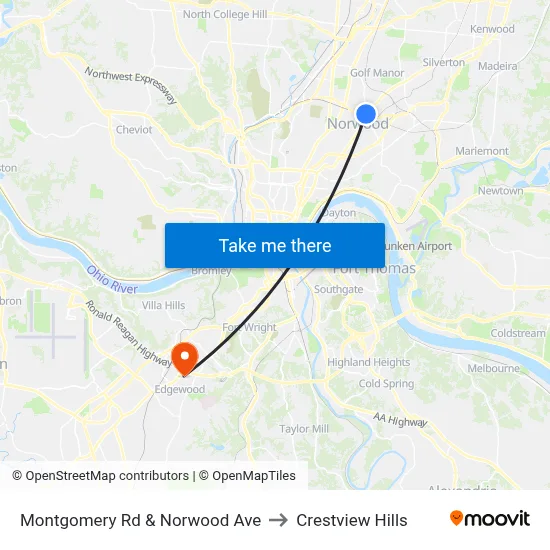 Montgomery Rd & Norwood Ave to Crestview Hills map