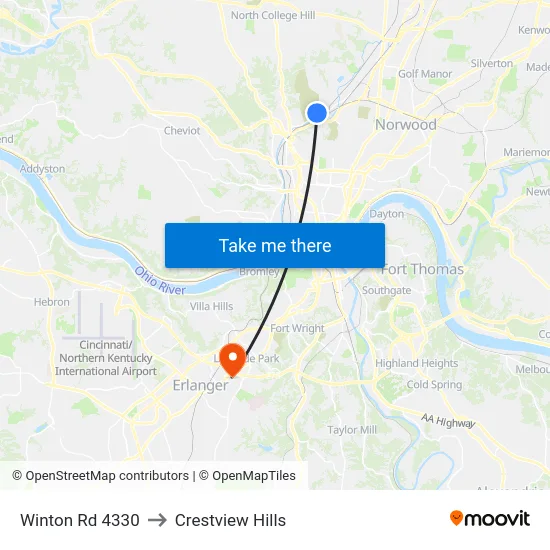 Winton Rd 4330 to Crestview Hills map