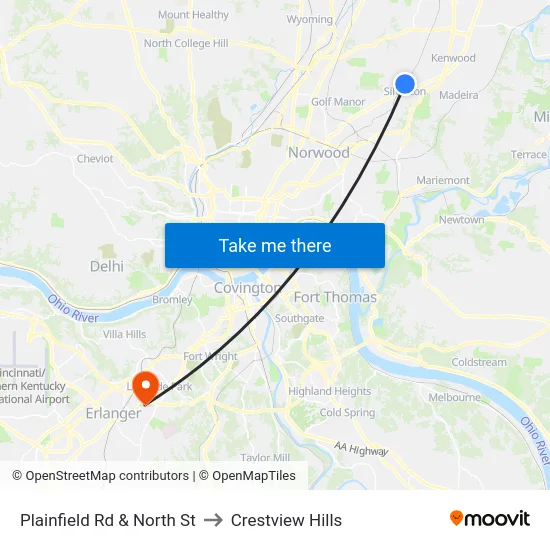 Plainfield Rd & North St to Crestview Hills map