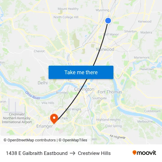1438 E Galbraith Eastbound to Crestview Hills map