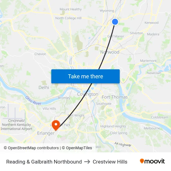 Reading & Galbraith Northbound to Crestview Hills map