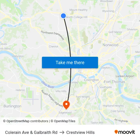 Colerain Ave & Galbraith Rd to Crestview Hills map