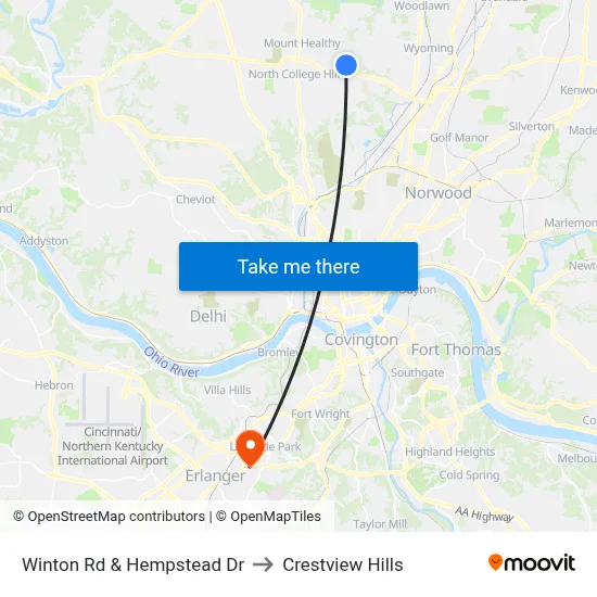 Winton Rd & Hempstead Dr to Crestview Hills map