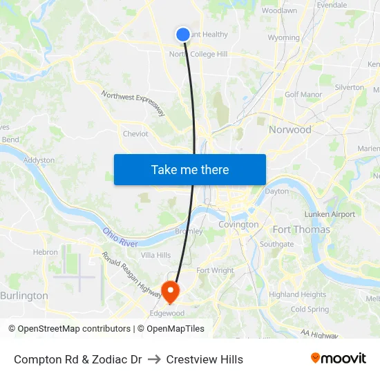 Compton Rd & Zodiac Dr to Crestview Hills map