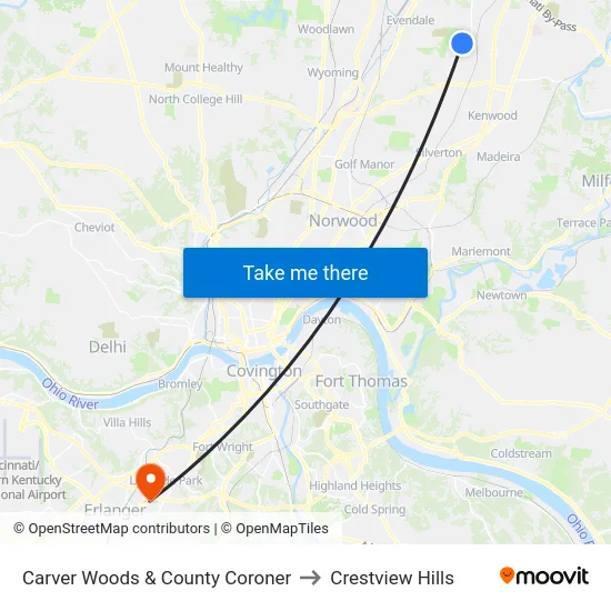 Carver Woods & County Coroner to Crestview Hills map
