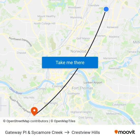 Gateway Pl & Sycamore Creek to Crestview Hills map