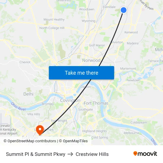 Summit Pl & Summit Pkwy to Crestview Hills map