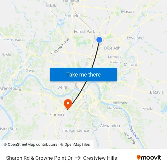 Sharon Rd & Crowne Point Dr to Crestview Hills map