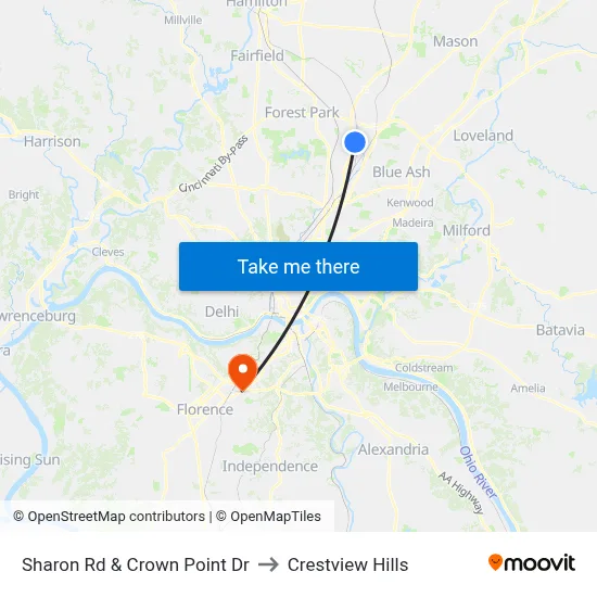 Sharon Rd & Crown Point Dr to Crestview Hills map
