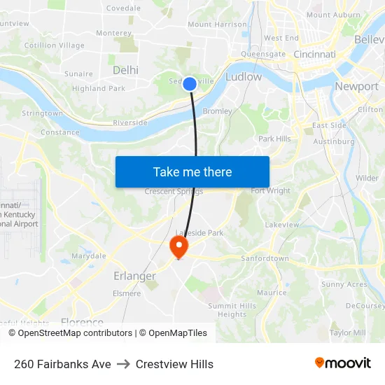 260 Fairbanks Ave to Crestview Hills map