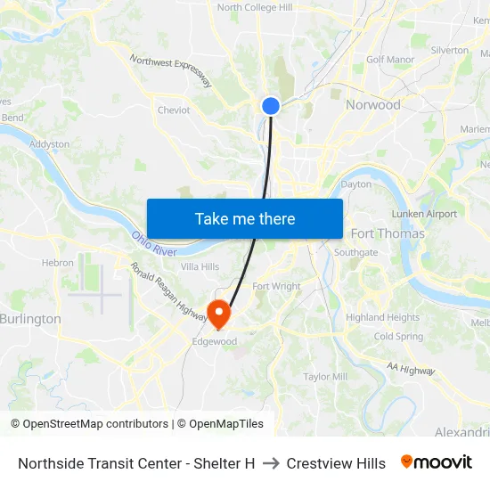 Northside Transit Center - Shelter H to Crestview Hills map
