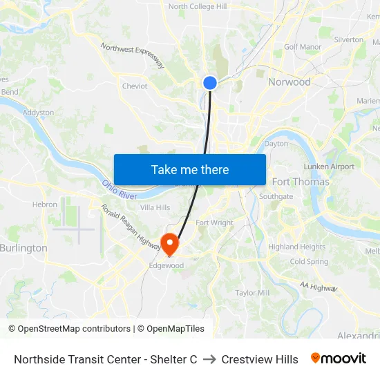 Northside Transit Center - Shelter C to Crestview Hills map