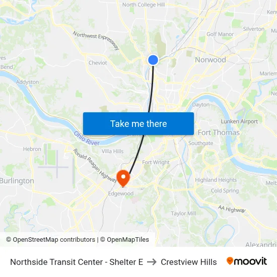 Northside Transit Center - Shelter E to Crestview Hills map