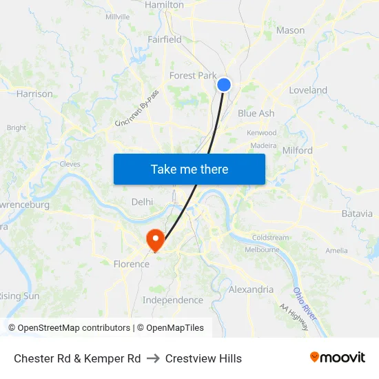 Chester Rd & Kemper Rd to Crestview Hills map