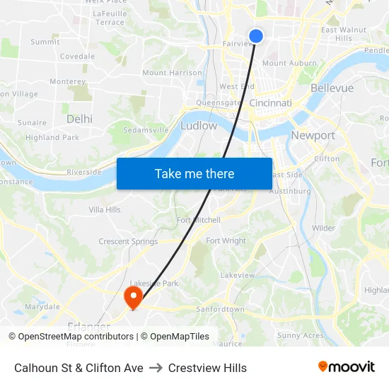 Calhoun St & Clifton Ave to Crestview Hills map