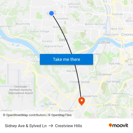 Sidney Ave & Sylved Ln to Crestview Hills map