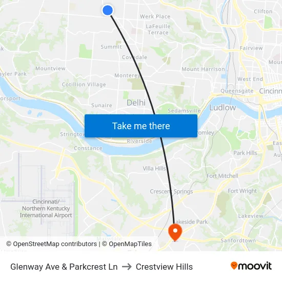Glenway Ave & Parkcrest Ln to Crestview Hills map