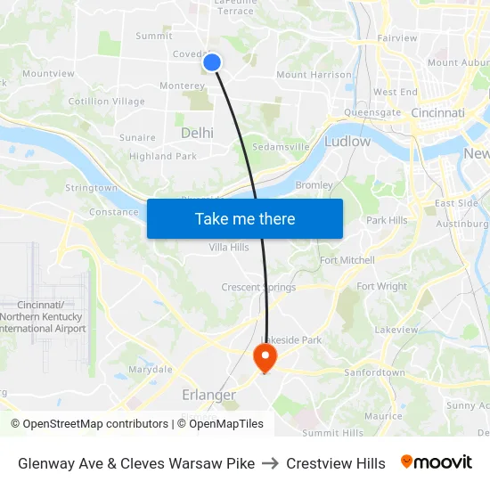 Glenway Ave & Cleves Warsaw Pike to Crestview Hills map