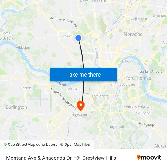 Montana Ave & Anaconda Dr to Crestview Hills map