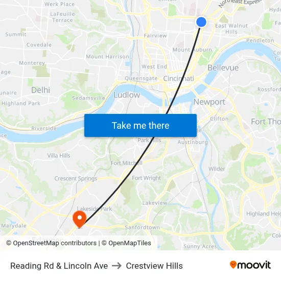 Reading Rd & Lincoln Ave to Crestview Hills map