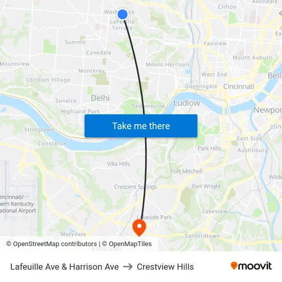 Lafeuille Ave & Harrison Ave to Crestview Hills map