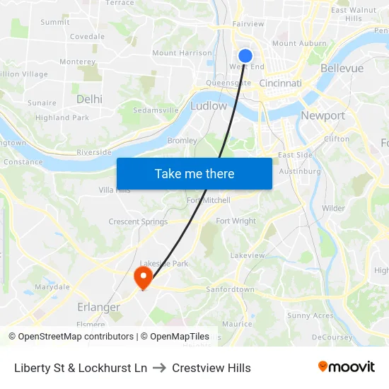 Liberty St & Lockhurst Ln to Crestview Hills map
