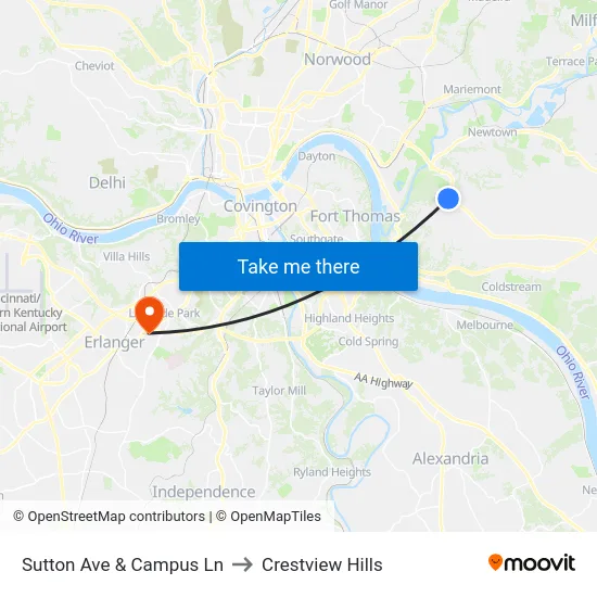 Sutton Ave & Campus Ln to Crestview Hills map