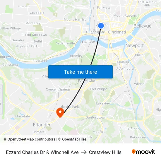 Ezzard Charles Dr & Winchell Ave to Crestview Hills map