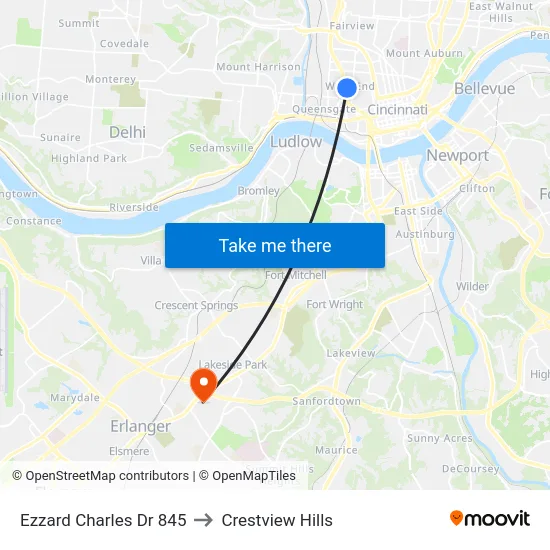 Ezzard Charles Dr 845 to Crestview Hills map