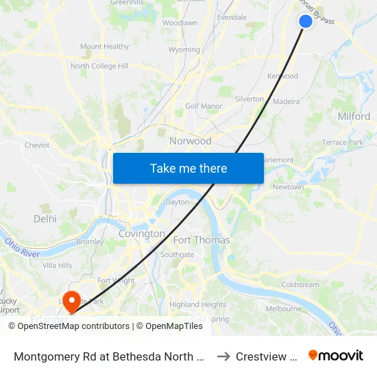 Montgomery Rd at Bethesda North Hospital to Crestview Hills map