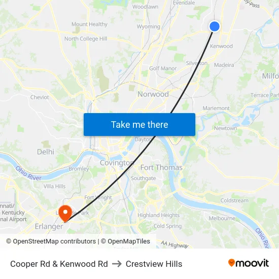 Cooper Rd & Kenwood Rd to Crestview Hills map