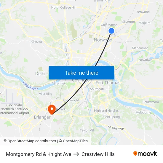 Montgomery Rd & Knight Ave to Crestview Hills map