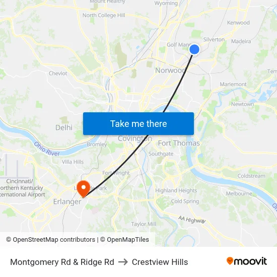 Montgomery Rd & Ridge Rd to Crestview Hills map