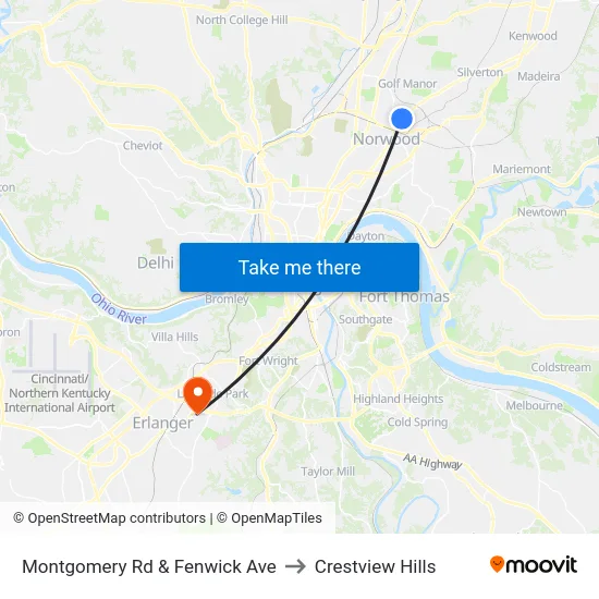 Montgomery Rd & Fenwick Ave to Crestview Hills map