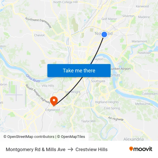 Montgomery Rd & Mills Ave to Crestview Hills map