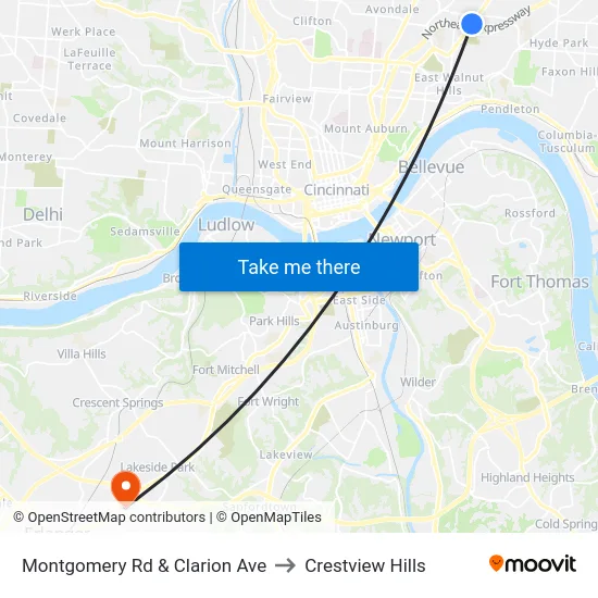 Montgomery Rd & Clarion Ave to Crestview Hills map