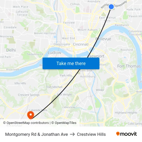 Montgomery Rd & Jonathan Ave to Crestview Hills map