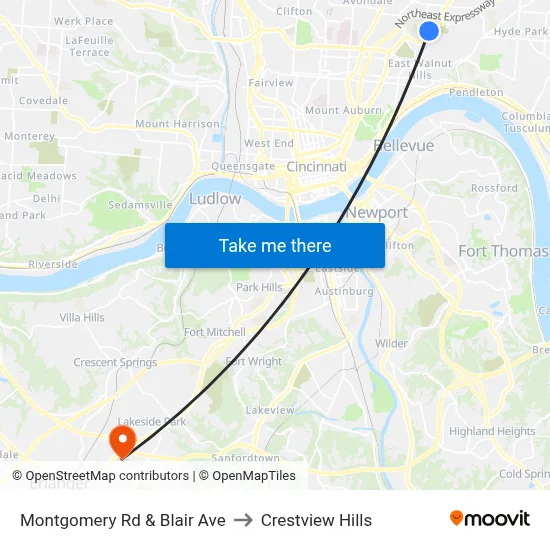 Montgomery Rd & Blair Ave to Crestview Hills map