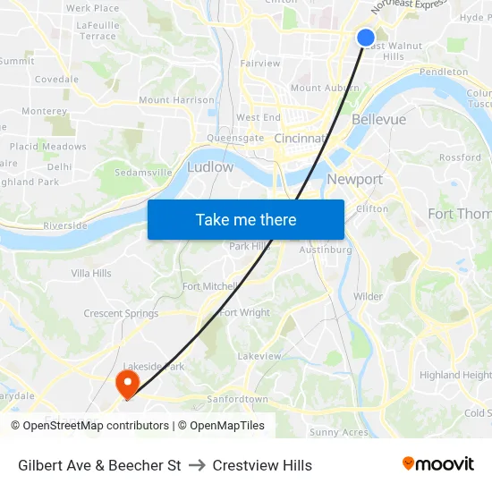 Gilbert Ave & Beecher St to Crestview Hills map