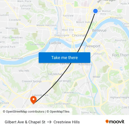Gilbert Ave & Chapel St to Crestview Hills map