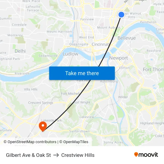 Gilbert Ave & Oak St to Crestview Hills map