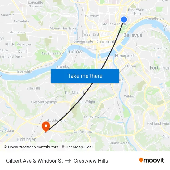 Gilbert Ave & Windsor St to Crestview Hills map