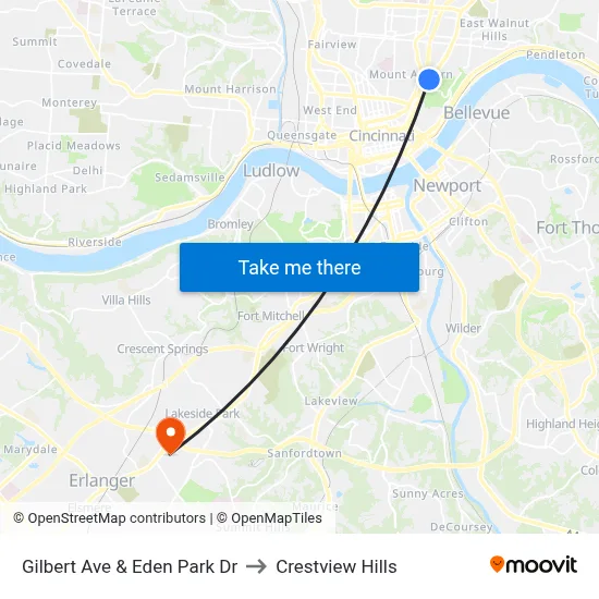 Gilbert Ave & Eden Park Dr to Crestview Hills map