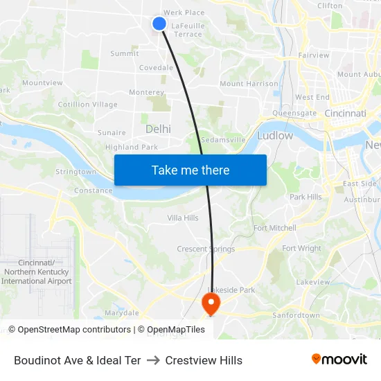 Boudinot Ave & Ideal Ter to Crestview Hills map