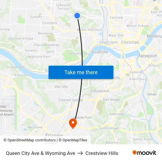 Queen City Ave & Wyoming Ave to Crestview Hills map