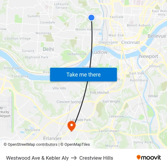 Westwood Ave & Kebler Aly to Crestview Hills map