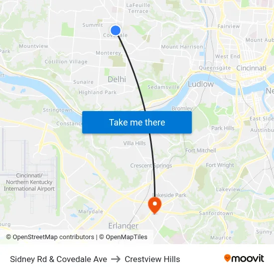 Sidney Rd & Covedale Ave to Crestview Hills map