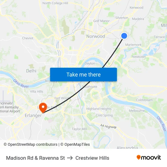 Madison Rd & Ravenna St to Crestview Hills map