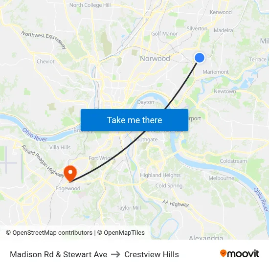 Madison Rd & Stewart Ave to Crestview Hills map